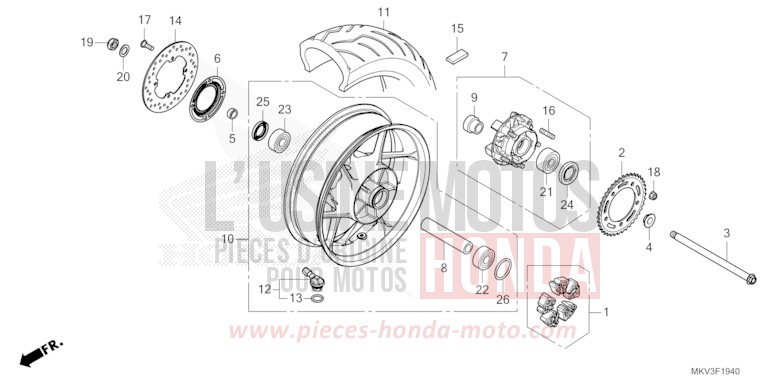 ROUE ARRIERE de Forza 750 MAT BETA SILVER METALLIC (NHC08) de 2021